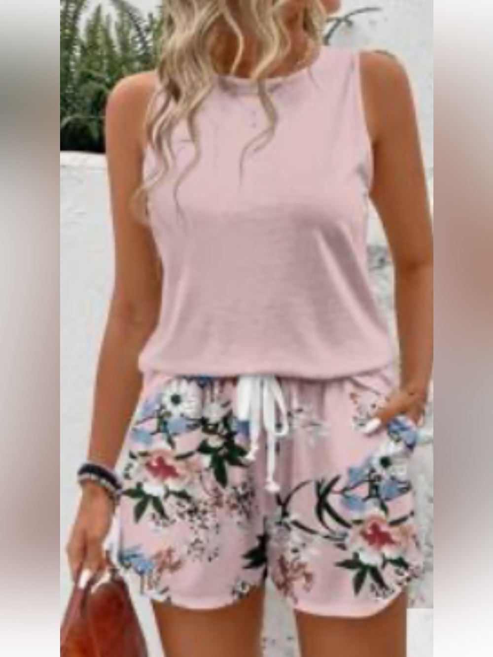 Pink Floral Two-Piece Shorts Set